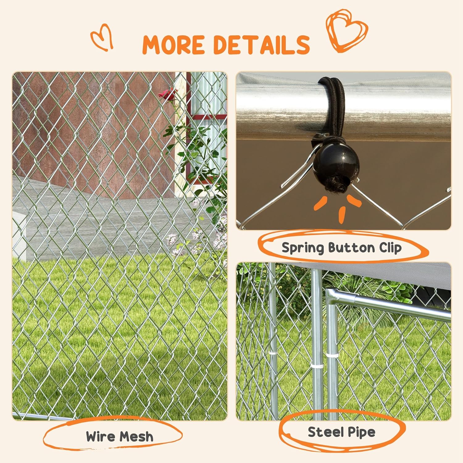 PawHut 13.4' x 11.5' x 8.8' Dog Kennel Outdoor Dog Run with Waterproof, UV Resistant Roof, Lockable Door, for Medium and Large-Sized Dogs, Silver