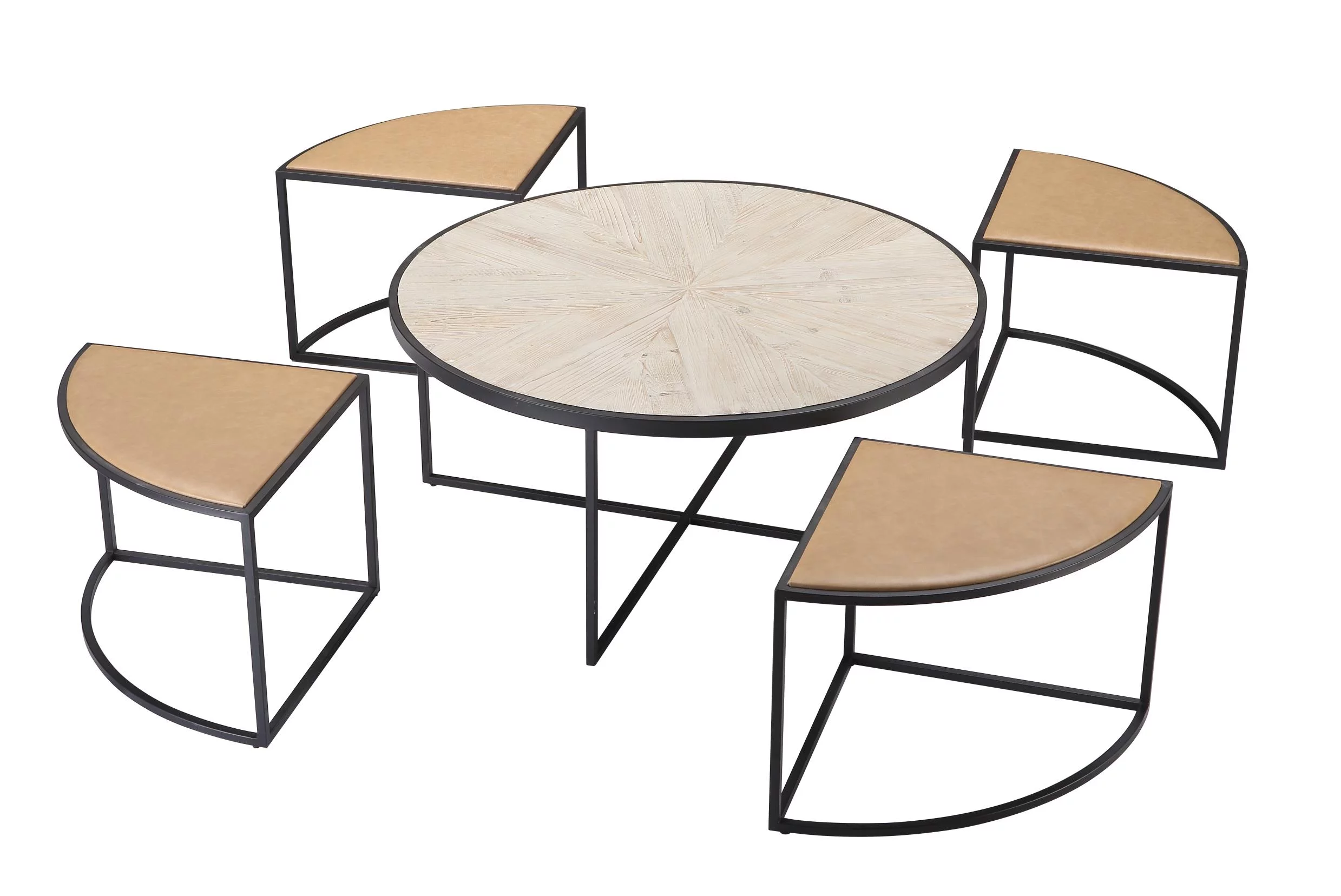 Boraam Olivia Black Finish Round Coffee Table with 4 Nesting Stools
