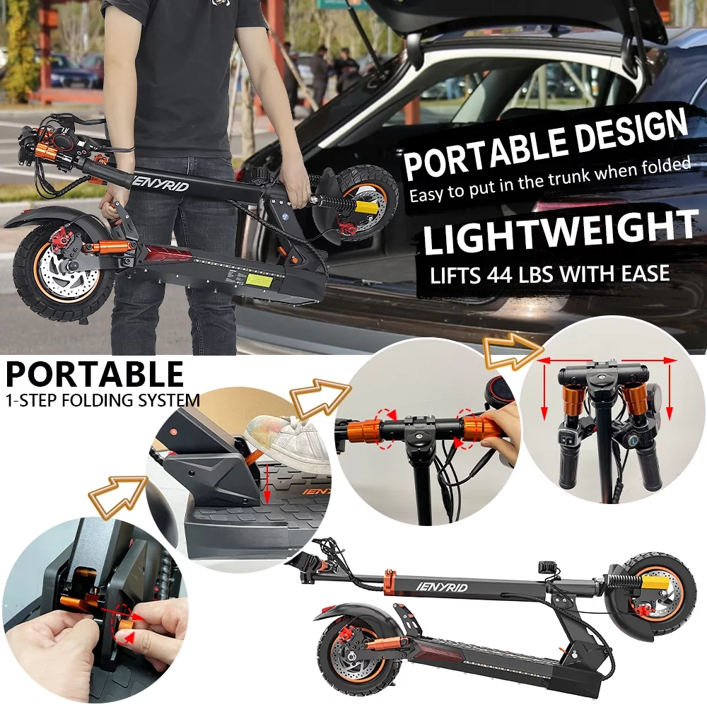 iENYRID 800W Electric Scooter for Men Women Electric Skateboard, Adult Foldable E-Scooter, 28 MPH 22 Miles Long Rang, 10 inch Road Tires