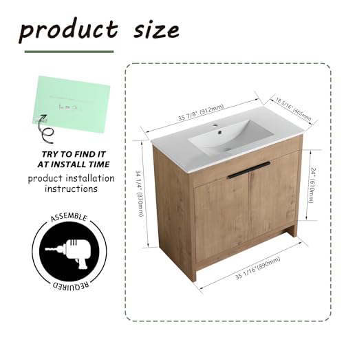 30"" Bathroom Vanity with Sink, 30 Inch Freestanding Bathroom Vanity, Single Sink Bathroom Vanity Combo, Modern Bathroom Vanity, Brown Floor Standing Cabinet Set, DqYLBVB02430IMO+BL9075B