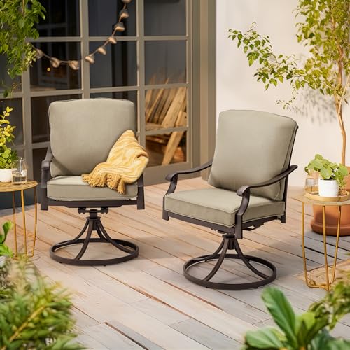 EROMMY Patio Swivel Chair Set of 2, Heavy Duty Outdoor Dining Chairs with Thickened Cushions, Metal Patio Chairs Gentle Rocker for Outside, Garden Lawn & Porch, Backyard, Red