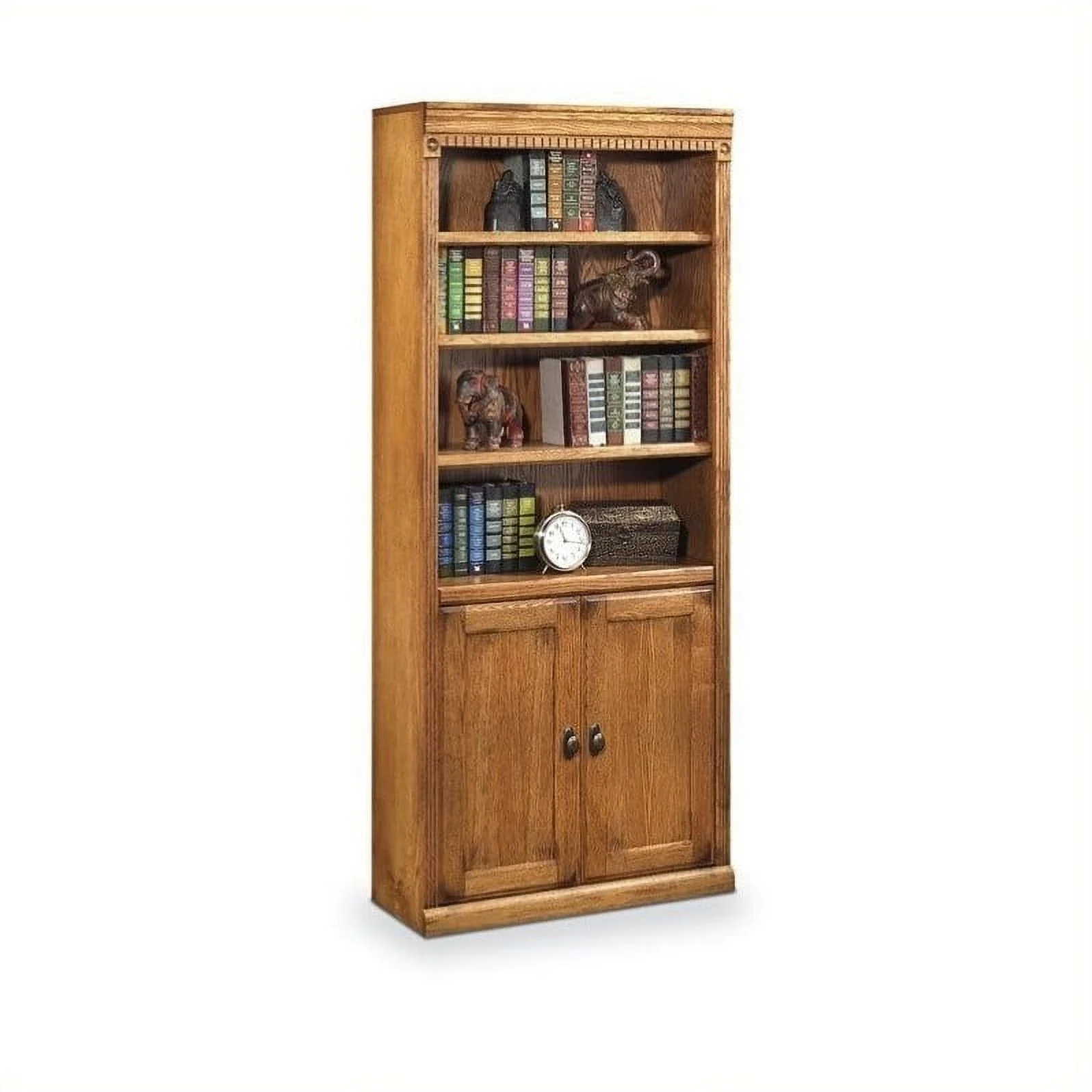 Bowery Hill Transitional Brown Oxford Wood Bookcase With Lower Doors Natural - Curated Treasures Market