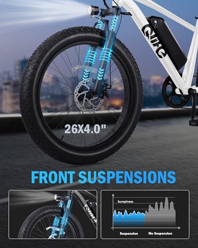Racer Plus Adult Electric Bicycle, Peak 1000W Motor Electric Bike for Adults, Up to 28MPH 65Miles, 26x4.0 Fat Tire Electric Mountain Bike with 48V 13AH Battery, 7 Speed Front Suspension E Bike