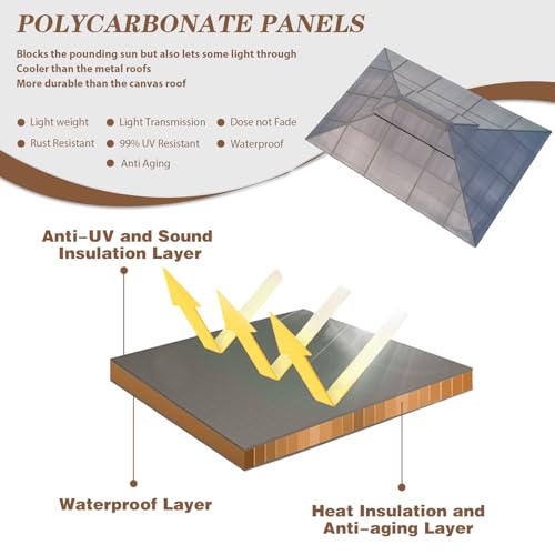 EROMMY 10' x 12' Hardtop Gazebo, Aluminum Frame Gazebos with Galvanized Steel Double Roof, Permanent Outdoor Metal Pavilion with Curtain and Netting for Patio, Lawn, Deck
