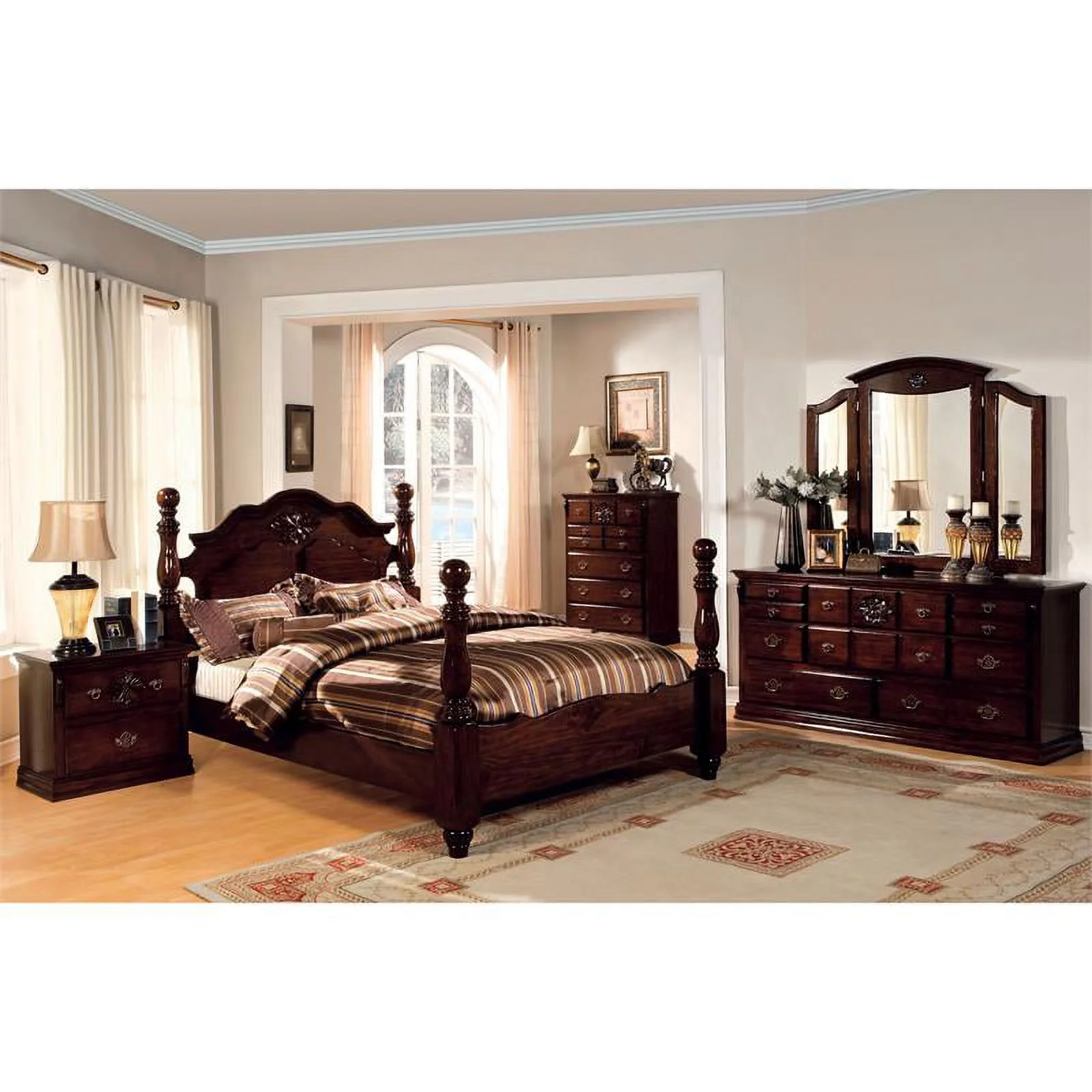 Furniture of America Hemps Solid Wood Four-Poster California King Bed in Brown