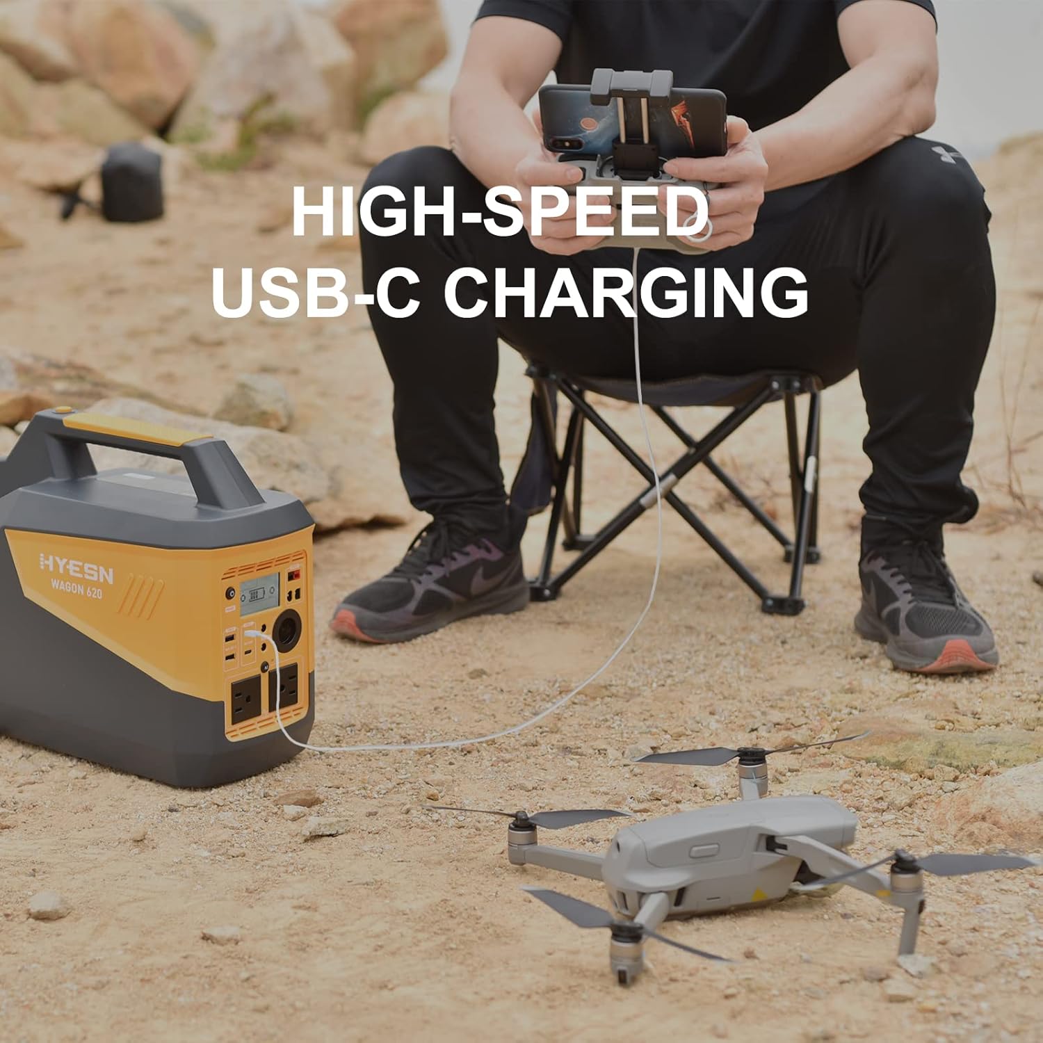HYESN Portable Power Station 500W Outdoor Solar Generators 618Wh Backup Lithium Battery Power Multiple Devices, Peak 2500W Pure Sine Wave 110V AC Outlet for CPAP Camping Adventure Emergency