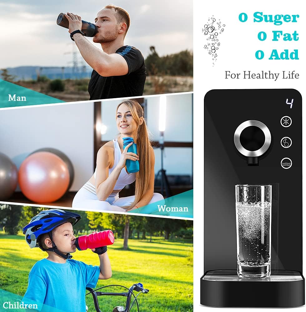 Commercial Sparkling Water Maker- Soda Maker Fizzy Drink Machine Carbonator for Home, Countertop Ice Water Cooler Dispenser and Room Temperature Water Without CO2 Cylinder Black