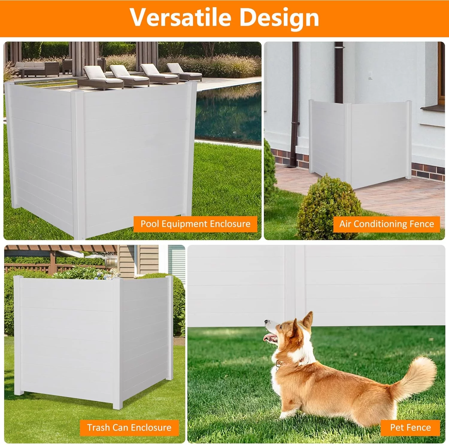 Outdoor Privacy Screen, Vinyl Privacy Fence Panels for Outside Units, Garden, Air Conditioner Enclosure, Pool Equipment, Trash Can, Privacy Screen Kit, 48" W X 48" H (2 Panels)