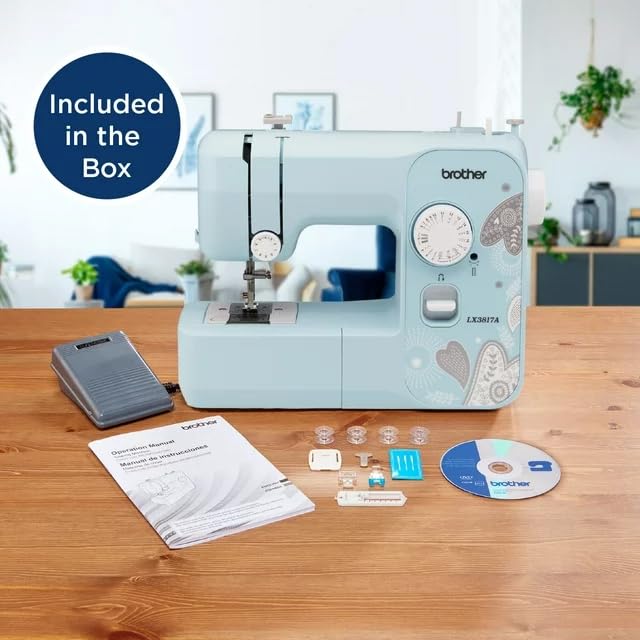 Brother LX3817 17-Stitch Portable Full-Size Sewing Machine, Lightweight, 4 Included Sewing Feet, White, with MTC Microfiber Cloth