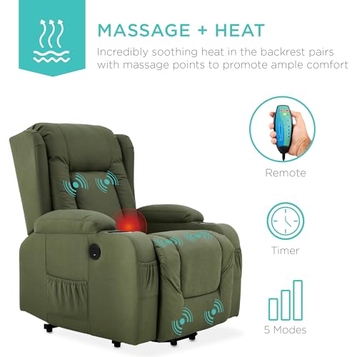 Best Choice Products PU Leather Electric Power Lift Chair, Recliner Massage Chair, Adjustable Furniture for Back, Legs w/ 3 Positions, USB Port, Heat, Cupholders, Easy-to-Reach Side Button - Brown