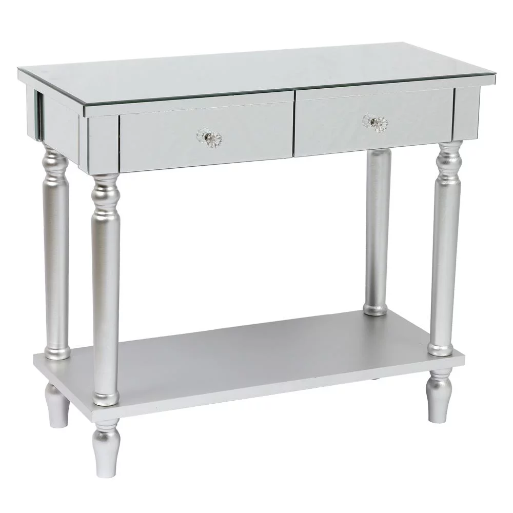 Ktaxon Mirrored Console Table Sofa Table with Drawers and Shelf Slim Entryway Table with Storage for Hallway, Living Room, Foyer