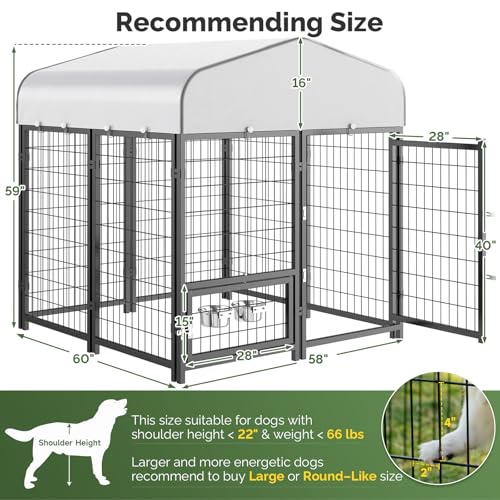 SINO LUBAN Outdoor Dog Kennel Outside Run with Doggy Door, Swivel Feeder&Roof - 8x4x6 Large Dog Kennels Pens Outside for Large Dogs Breed-Heavy Duty Cage Enclosure Yard (Can Connect to Your Dog House)
