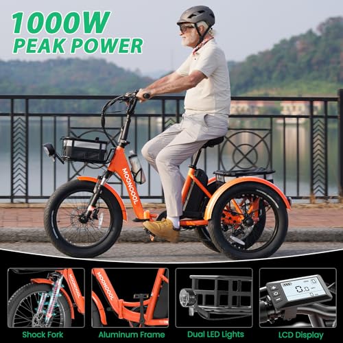 MOONCOOL Electric Tricycle Trike for Adults 350W 36V Removable Battery 24/26 Inches 7 Speeds 3 Wheels Electric Bikes Bicycle for Adults, Three Wheel Electric Cruiser Tricycle