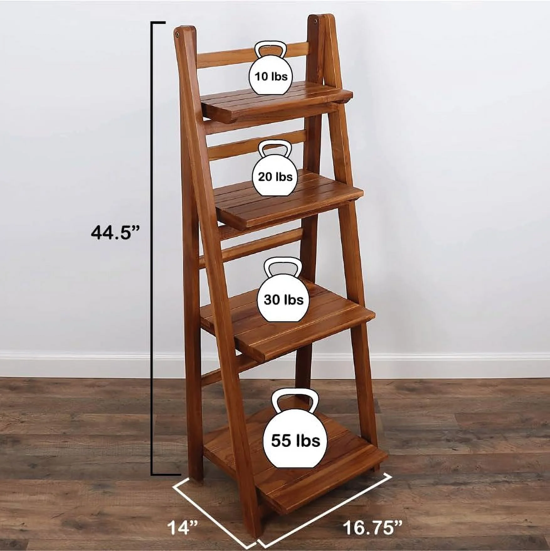 Teak Ladder  - Wooden Ladder Bookshelf - Leaning Bookshelf - Rustic Bookcase - Folding Bookcase -