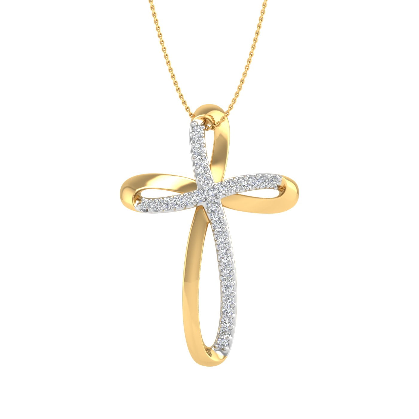 18K Yellow Gold over Sterling Silver Womens Round Diamond Cross Pendant Necklace (0.15 Carat) (I1-I2 Clarity)