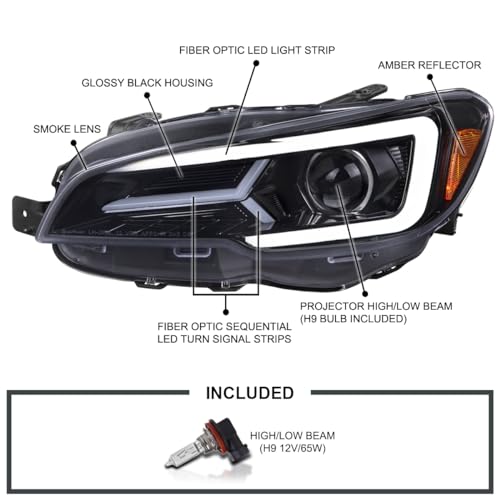 SPEC-D TUNING Black Housing Clear Lens Projector Headlights with Sequential LED Turn Signal Lights Compatible with 2015-2021 Subaru WRX STI with Halogen Headlight, L + R Pair Headlamp Assembly