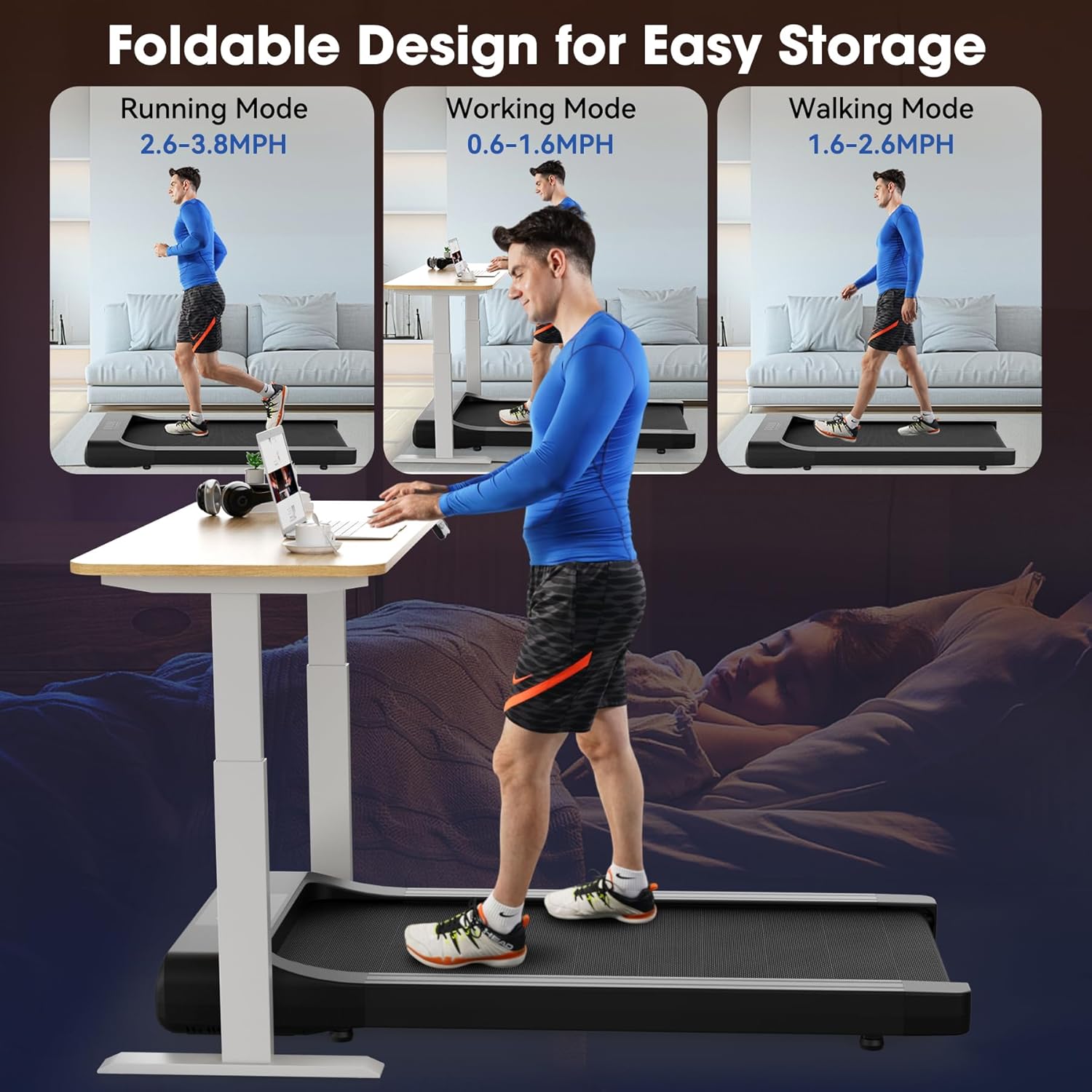 SupeRun Walking Pad, Under Desk Treadmill, 3 in 1 Portable Treadmill with Remote Control LED Display, 2.5 HP Quiet Walking Jogging Machine for Office Home Use, 300 Lbs Capacity