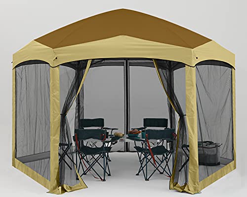 COOSHADE Pop Up Camping Gazebo 6 Sided Instant Screened Canopy Tent Outdoor Screen House Room(12x10Ft,Camouflage)