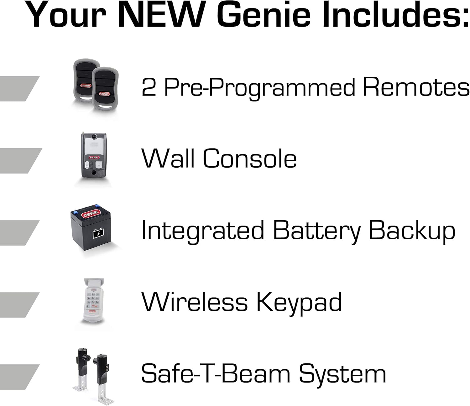 Genie Chain Drive 750 3/4 HPc Garage Door Opener w/Battery Backup - Heavy Duty Chain Drive - Operate your garage door when the primary power is out - Wireless Keypad Included, Model 7035-TKV,BLACK