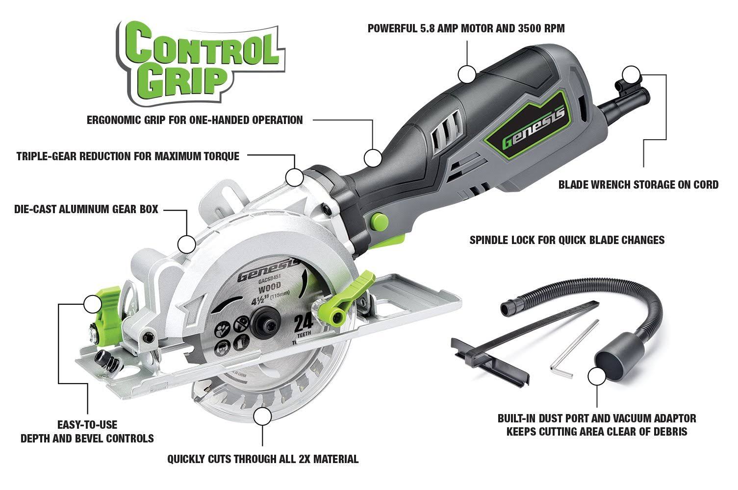 Genesis GCS545C Compact Circular Saw, 5.8 Amp, 4-1/2x22