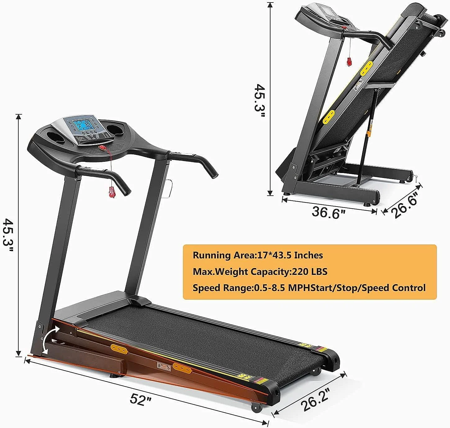 Treadmill with Incline Folding Treadmill with 12-Level Automatic Incline 2.5hp Power 8.5mhp Speed Running Machine 15 Preset Training Program Electric Treadmill for Home Use