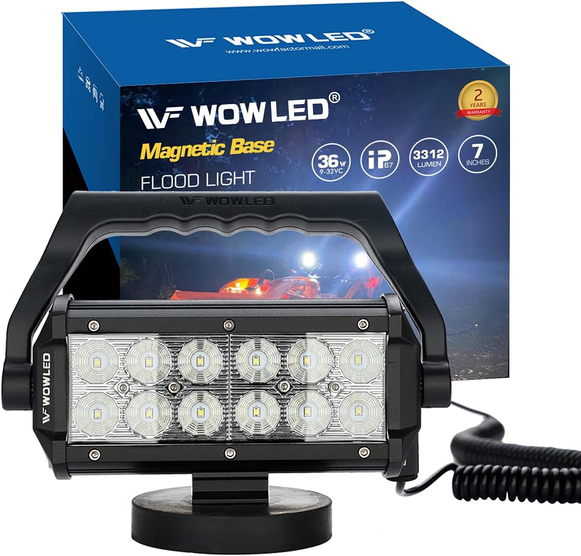 WFPOWER Magnetic LED Work Light Bar, 48W LED Combo Beam Light Pod with Magnetic Base Mount, Portable LED Light Flood and Spot for Camping Car SUV Boat Bar Truck Driving Lamp Fog Lights