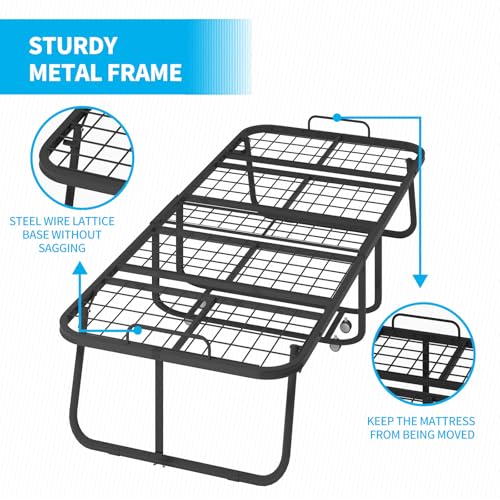 Folding Bed with Mattress for Adults, Portable Folding Bed with 4" Foam Mattress, Single Rollaway Beds with Metal Frame, Twin Size Foldable Bed Fold Away Bed Space Saving