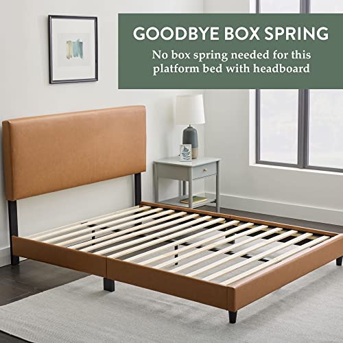 Edenbrook Platform Bed with Headboard – No Box Spring Needed – Faux Leather Upholstered Platform Bed Frame – Low Profile – Easy Assembly – Black – Full Size