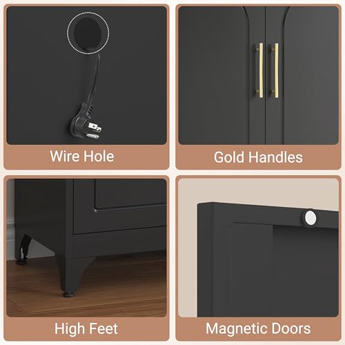 Kitchen Pantry Cabinet with Acrylic Glass Doors, 75" Metal Kitchen Hutch with Countertop, Adjustable Shelves, Freestanding Food Pantry Cabinet for Living, Dining Room, Black, Assembly Required