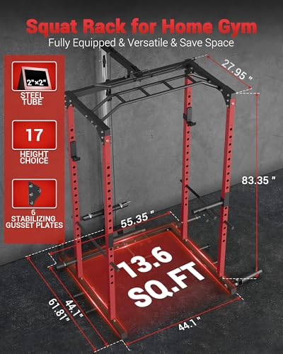 Power Cage, Multi-Functional Power Racks for Home Gym with Cable Crossover System, 1600LBS Weight Capacity Fitness Squat Rack for Strength Workout with More Training Attachment
