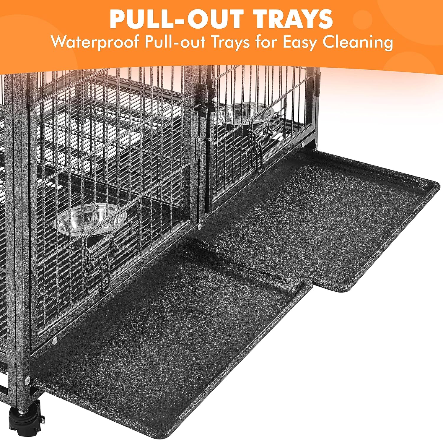Yaheetech Stackable Dog Crate with Divider 43'' Rolling Heavy Duty Dog Cage with Open Top/ 2 Removable Trays for Small/Medium Dog, Double Story