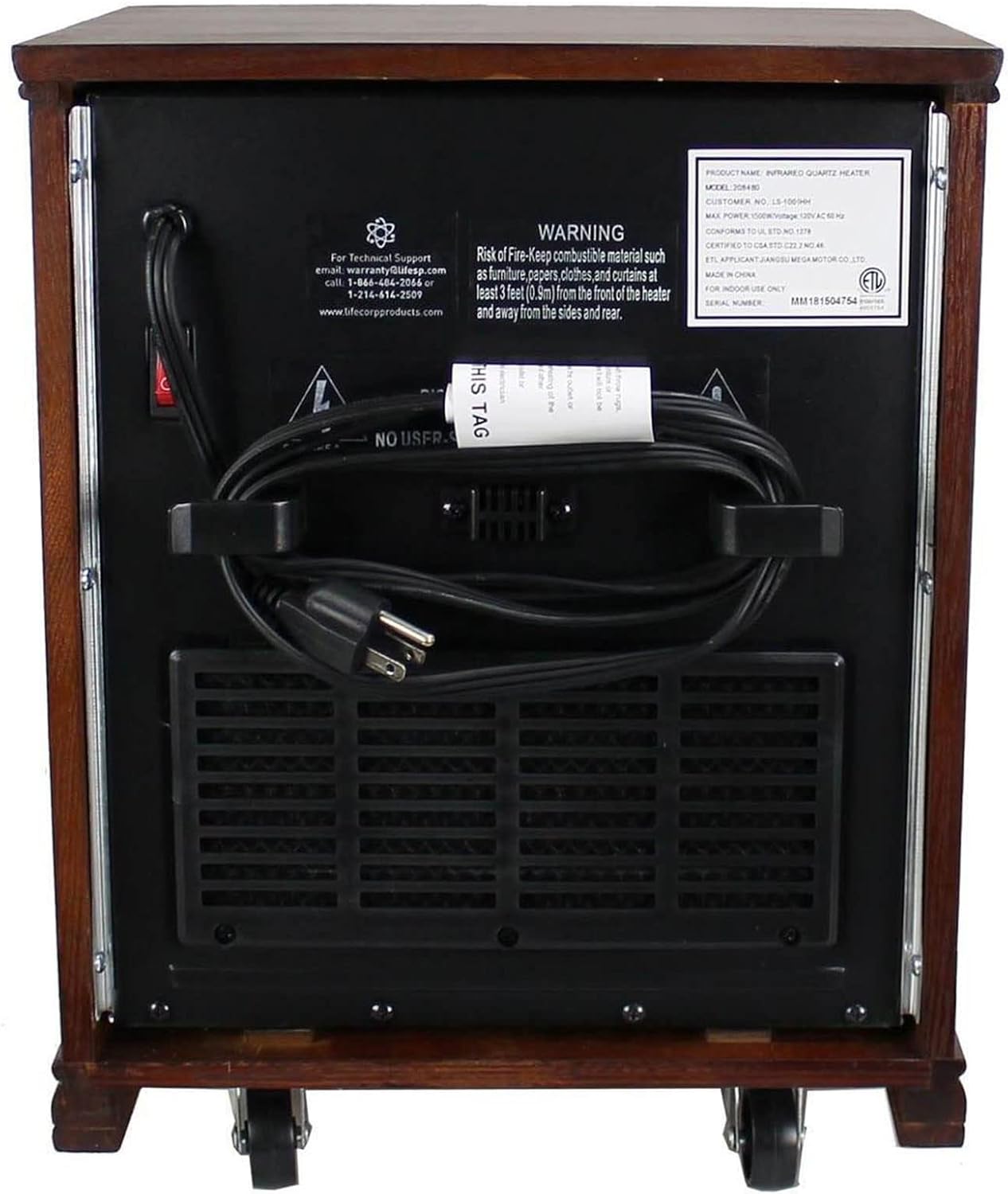Lifesmart LifePro 1500W Portable Electric Infrared Quartz Space Heater for Indoor Use with 4 Heating Elements and Remote Control, Brown Oak Wood