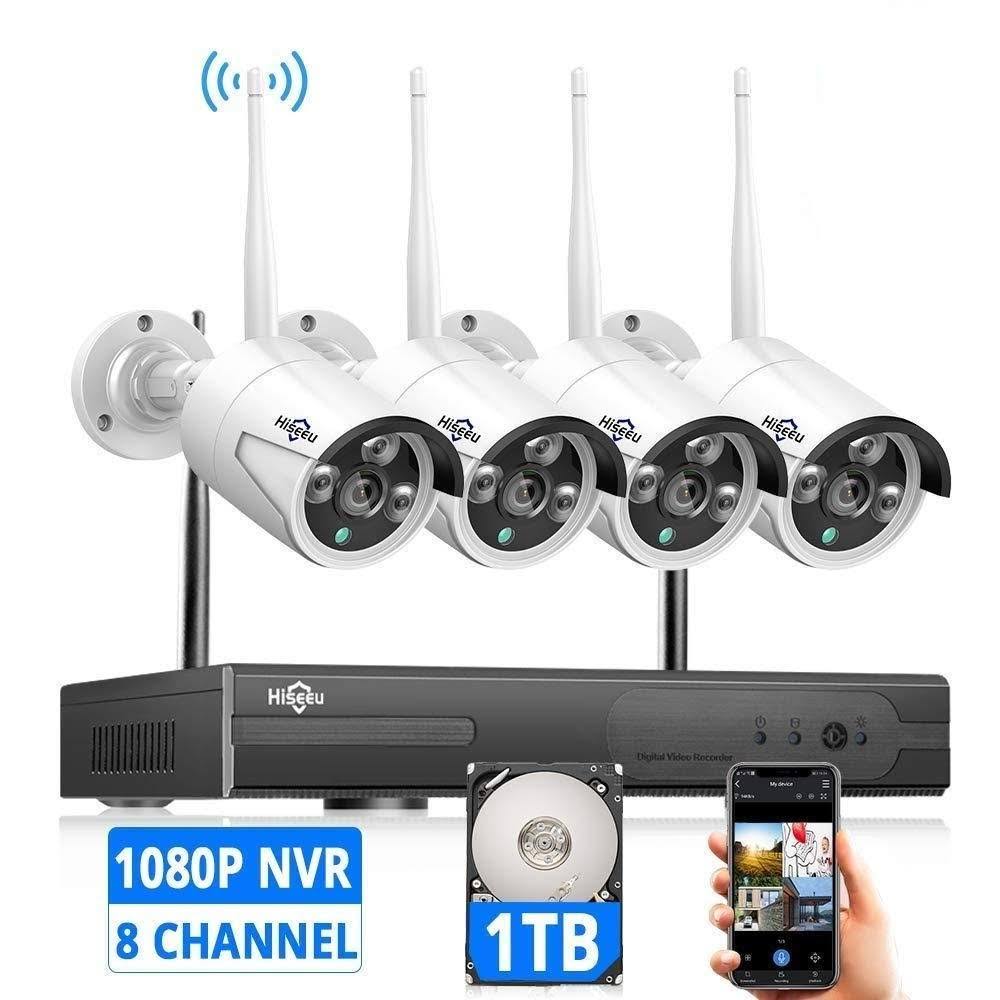 Hiseeu Expandable 8CH Wireless Security Camera System with 1TB Hard Drive One-Way Audio