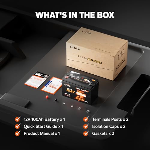 LiTime 12V 100Ah LiFePO4 Battery BCI Group 31 Lithium Battery Built-in 100A BMS, Up to 15000 Deep Cycles, Perfect for RV, Marine, Home Energy Storage