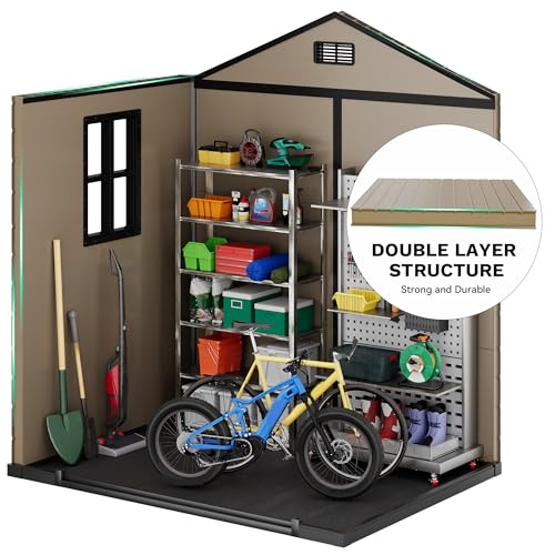 DWVO 6x4.4 FT Resin Storage Shed with Fence-Style and Side Windows, Lockable Door, and Vents for Garden, Backyard, Patio, Lawn, Brown