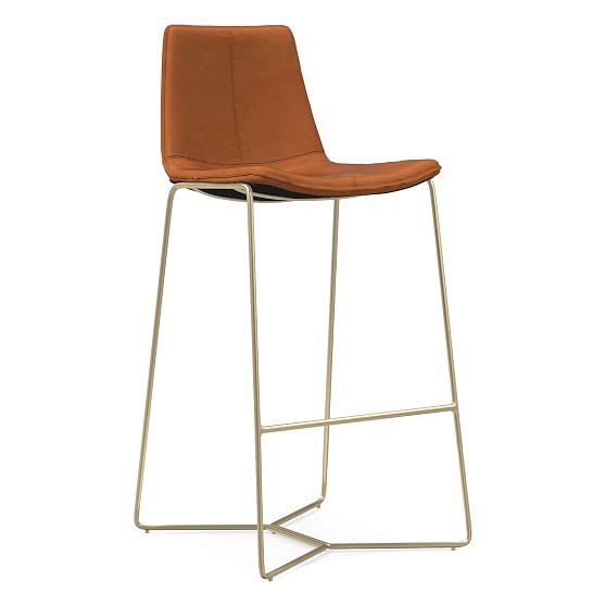 West Elm Slope Bar Stool, Vegan Leather, Saddle, Light Bronze