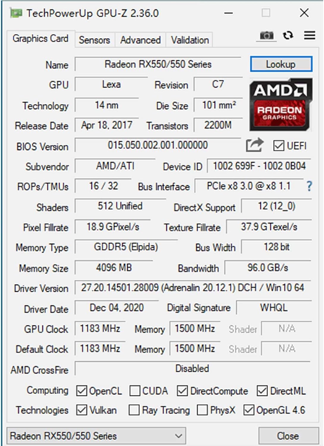 SAPLOS Radeon RX 550 Graphics Card,4GB,GDDR5,128-Bit,DP 1.4/HDMI/DVI Dual Link,PCI Express 3.0 X8,Computer GPU,Desktop Gaming Video Card for PC,DirectX 12,Single Fan