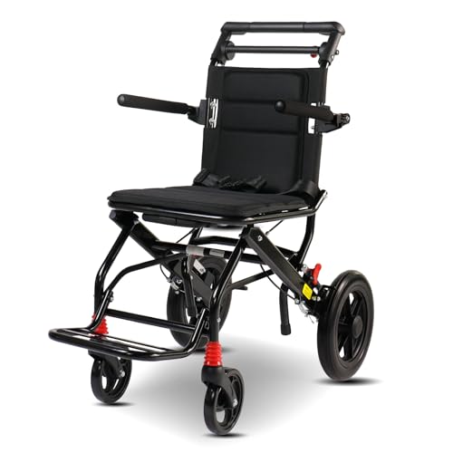 (Seat Width:16") Ultralight Lightweight Folding Wheelchair, Transport Wheelchair for Adults Support 220lbs with Foldable Pedals and Flip-Backs Arms, Handbrake & Storage Bag (12 inch PU Rear Wheel)