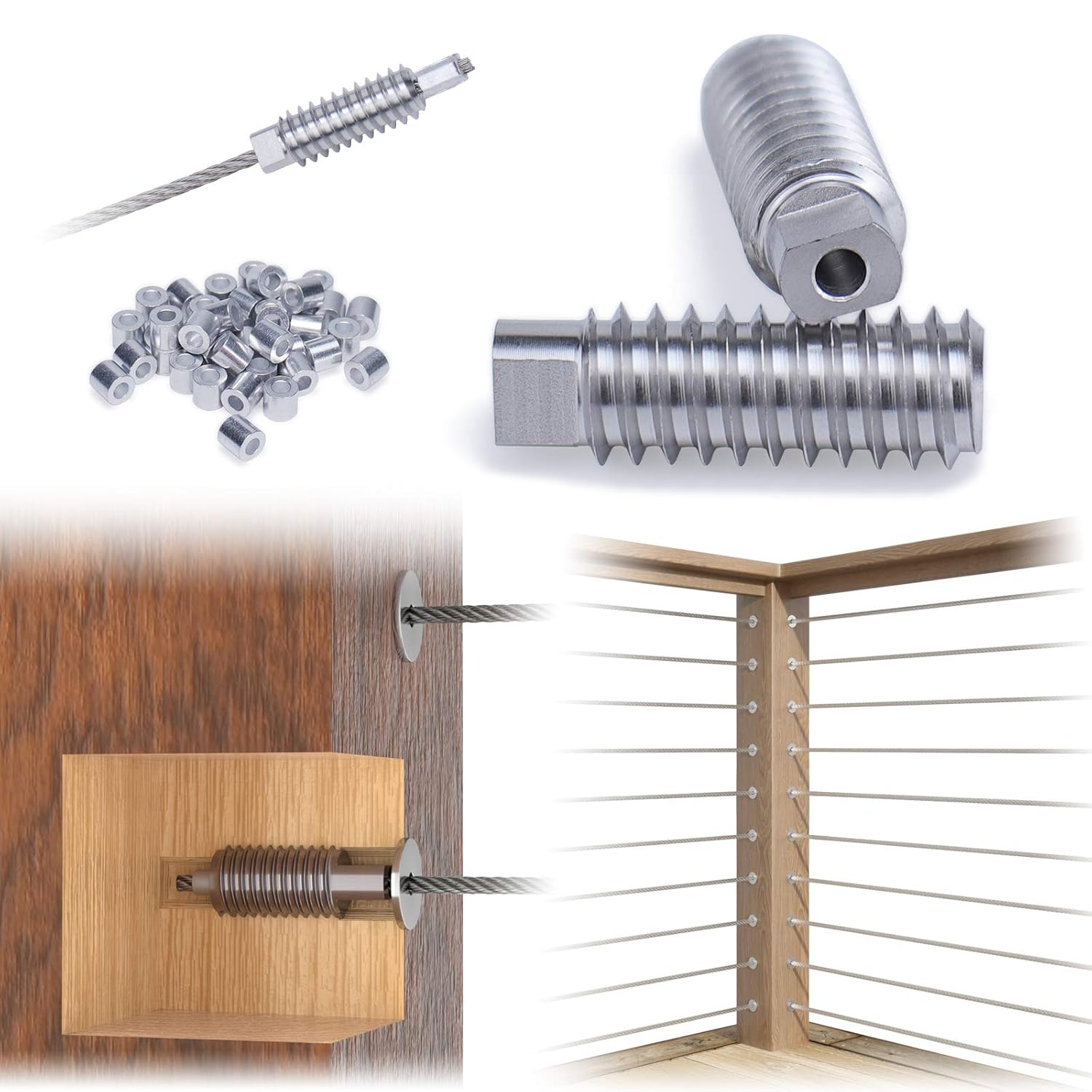Muzata 40Pack 3/16" Invisible Cable Railing Kit Swage Lag Screw Tensioner CableGenie System Completely Hidden for Wire Rope Wood Posts T316 Stainless Steel 20 Cable Line CR99, CV1 CG1