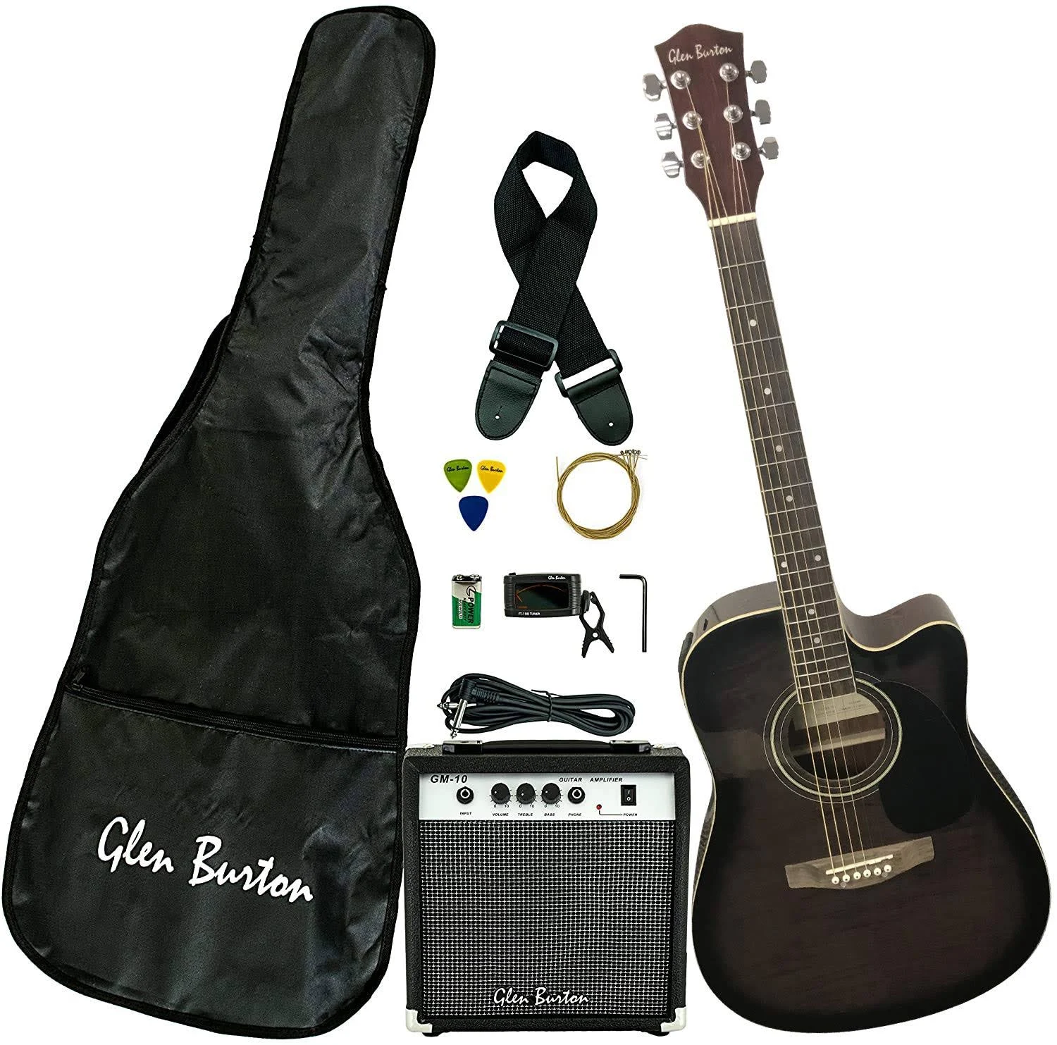 Glen Burton GA204BCO-BK Acoustic Electric Cutaway Guitar - Black
