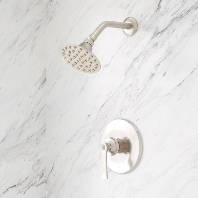 Signature Hardware 940985 Cooper Pressure Balanced Shower System with Single Function Shower Head Brushed Nickel Showers Shower