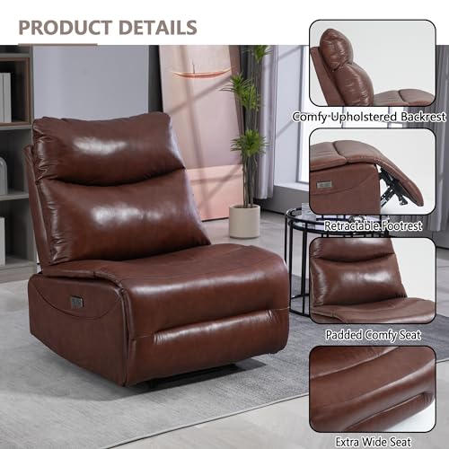 Genuine Leather Electric Power Recliner Chair with USB Charge Ports, 33.5'' Extra Large Width Powered Reclining Chair for Living Room Bedroom Home Theater