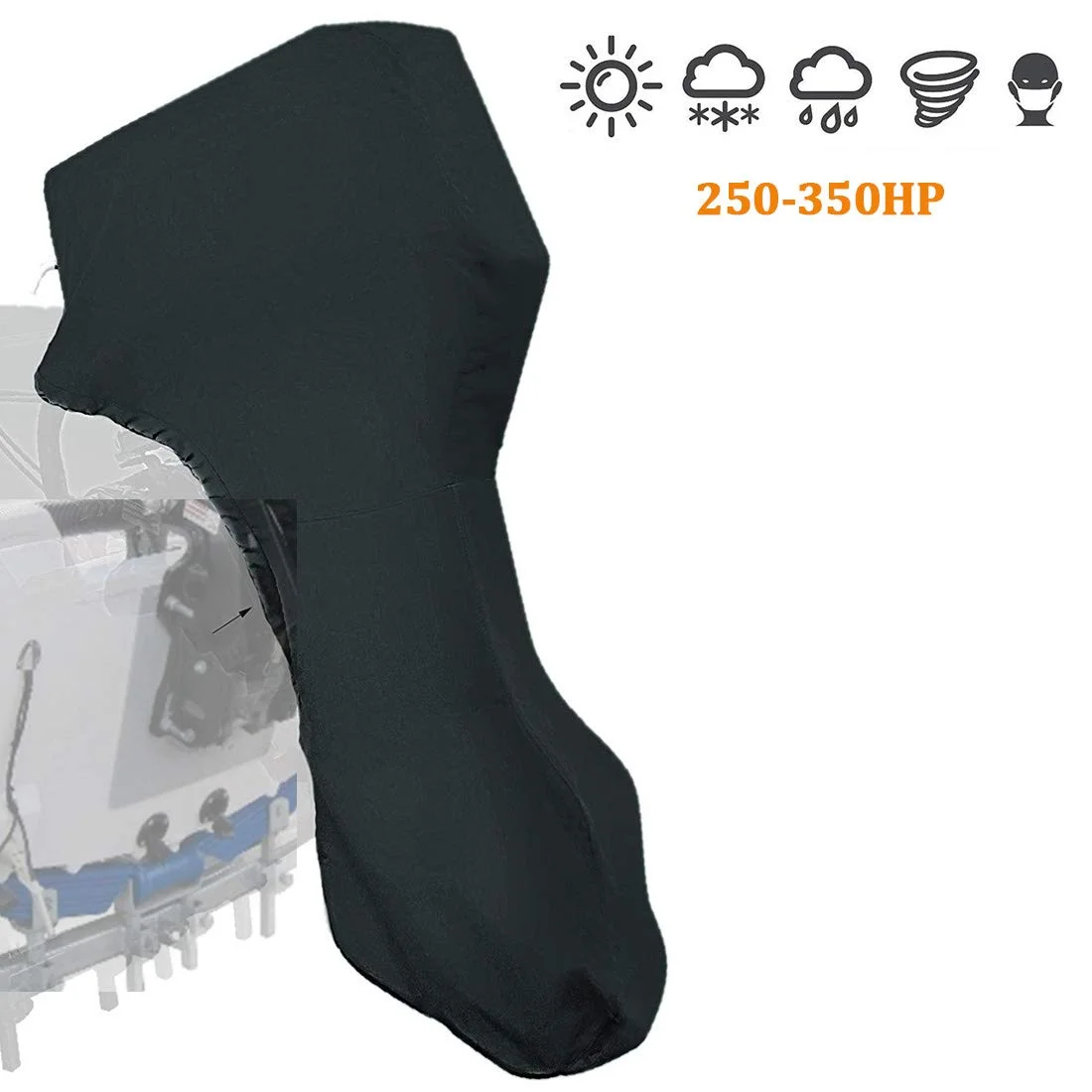 Coverify Full Outboard Motor Cover for 250-350 HP Boat Engine Cover Waterproof 600D Oxford Black