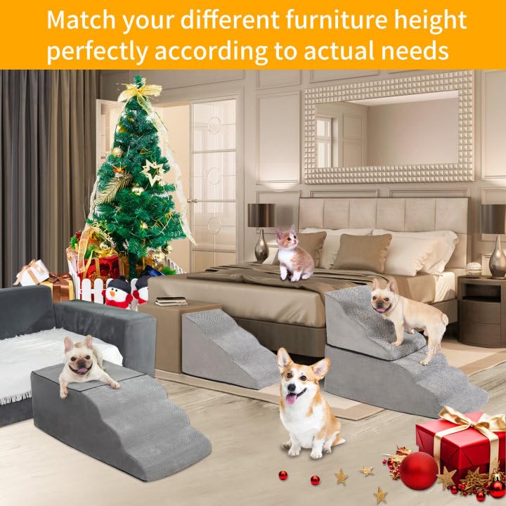 28 Inch High Dog Stairs & Steps for High Bed, Extra Wide 6 Tier Pet stairs, Dog Couch/Ramps for Small Dogs, Injured Pets or Older Dogs to Get On Bed, Pet Steps with Handle and Washable Cover