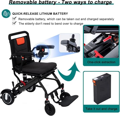 Portable Power Wheelchair for Adults Seniors(Only 38lbs)-All Terrain Lightweight Foldable Electric Wheelchairs,Travel Size,12 mi Cruise Range,Compact Motorized Wheelchair Daily Use,Black