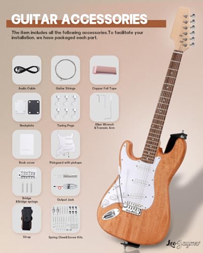 Leo Jaymz DIY Single Cut Electric Guitar Kits with Mahogany Body and Neck - Rosewood Fingerboard and All Components Included (LP Hollow)