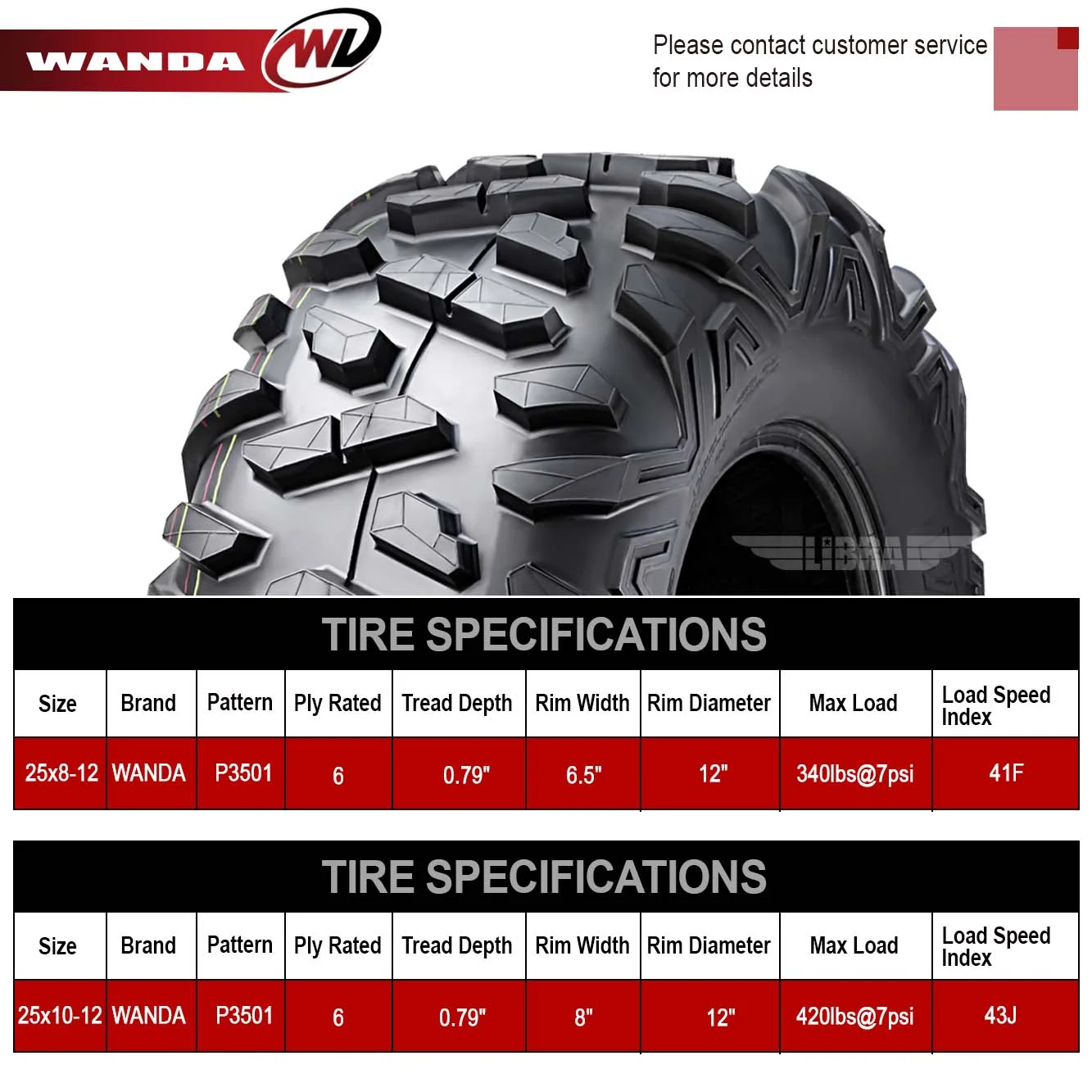 Set 4 WANDA ATV Tires 25X8X12 25X10X12 fit 14-17 Arctic-Cat 500/700 WILDCAT Trail Bighorn Style