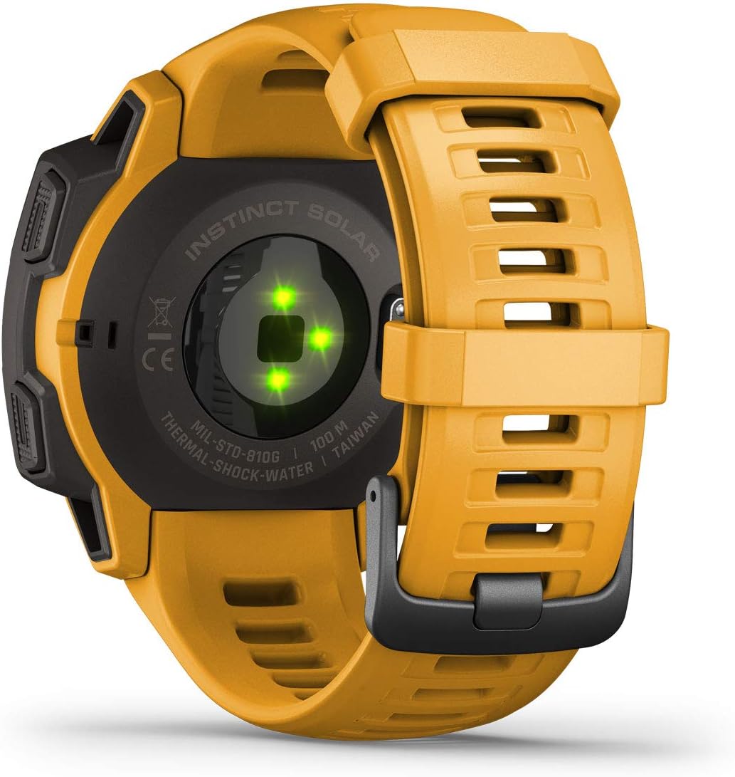 Garmin Instinct Solar, Rugged Outdoor Smartwatch with Solar Charging Capabilities, Built-in Sports Apps and Health Monitoring, Sunburst Yellow