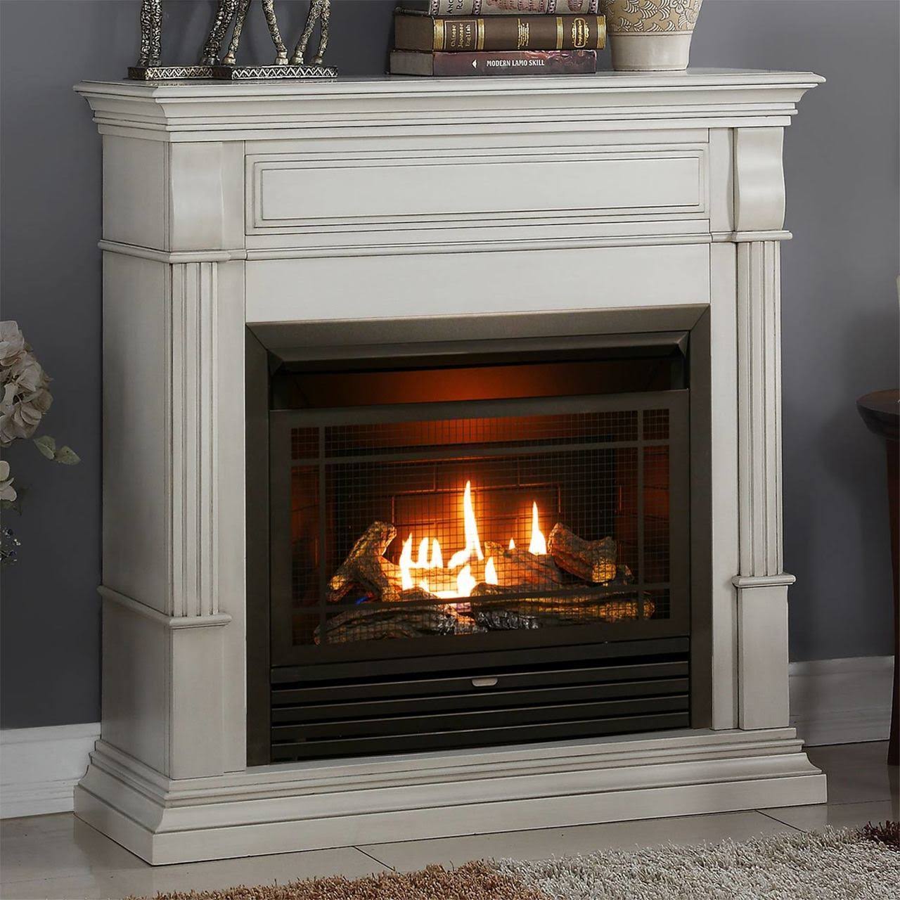 Duluth Forge Dual Fuel Ventless Gas Fireplace - 26,000 BTU, Remote Control, Antique White Finish