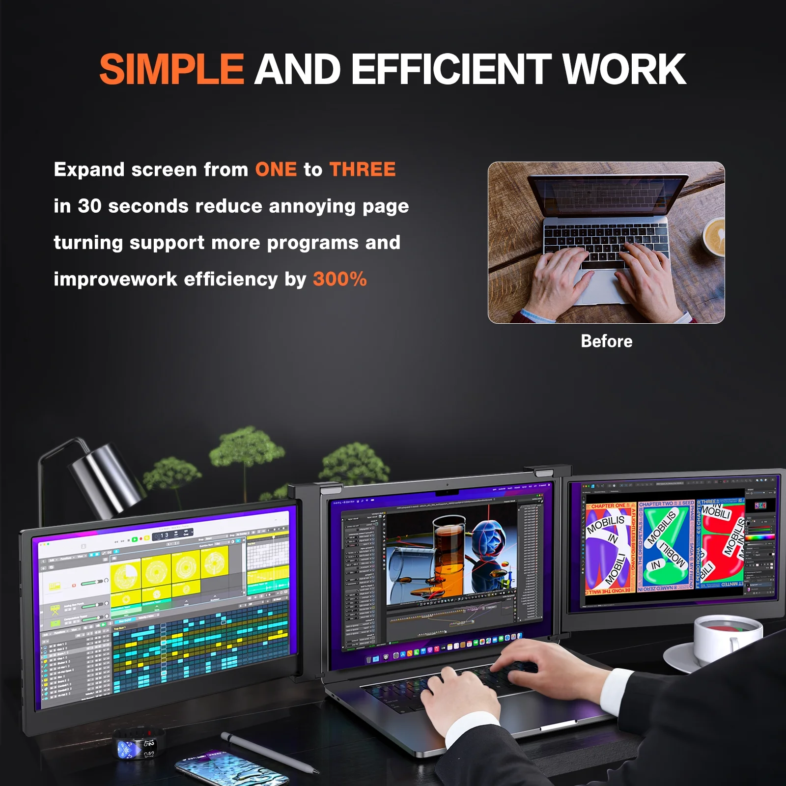 Limink 15-17inch Laptop Extended Screen Portable Triple Monitor 14" Dual Screen Extender,1080P IPS Screen,No Need Driver,Plug&Play,Compatible with Mac OS/Wins, USB/HDMI,Gaming Travel Monitor,Black